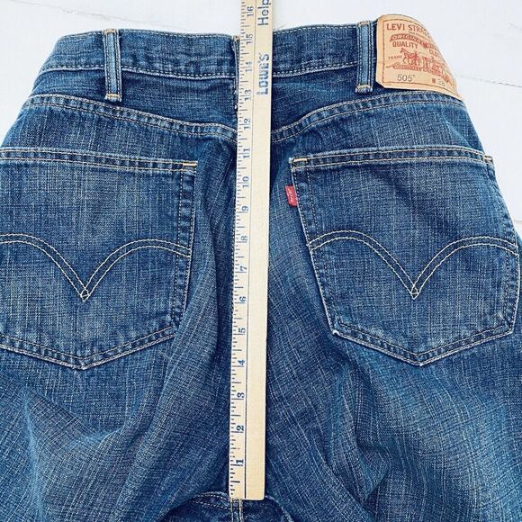 Levis 505 Mens Jeans Regular Straight Fit 38 x 32 Blue Dark Wash 100% Cotton - Picture 7 of 16
